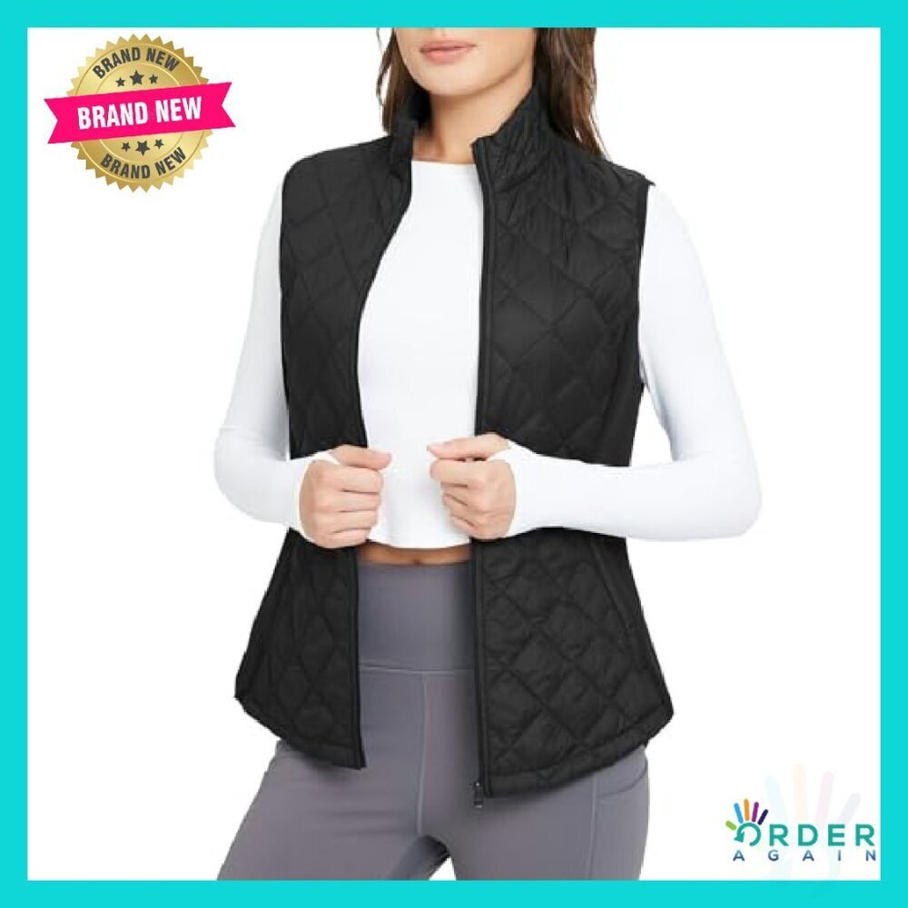 Quilted Puffer Vest Lightweight Winter Warm Stand Collar Water Resistant Zip - Picture 2 of 8